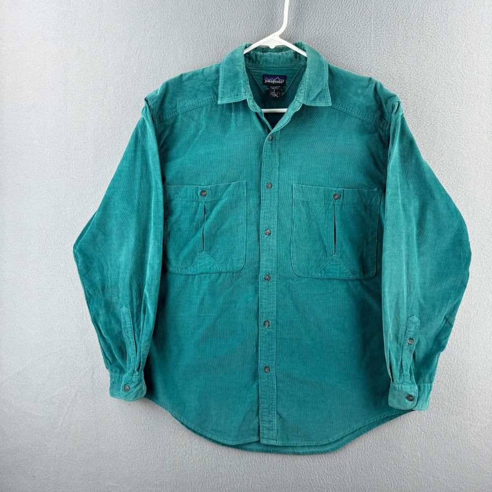 Vintage Patagonia Shirt Mens Small Oversized Teal Corduroy Cotton 90s 1990